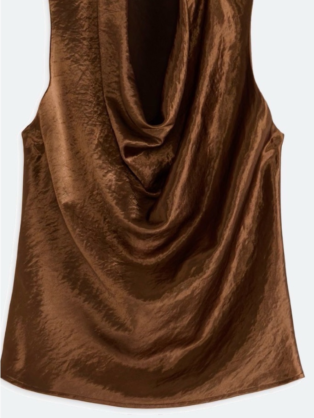 LucyParis Shiny Bronze Satin Cowl Neck Tank